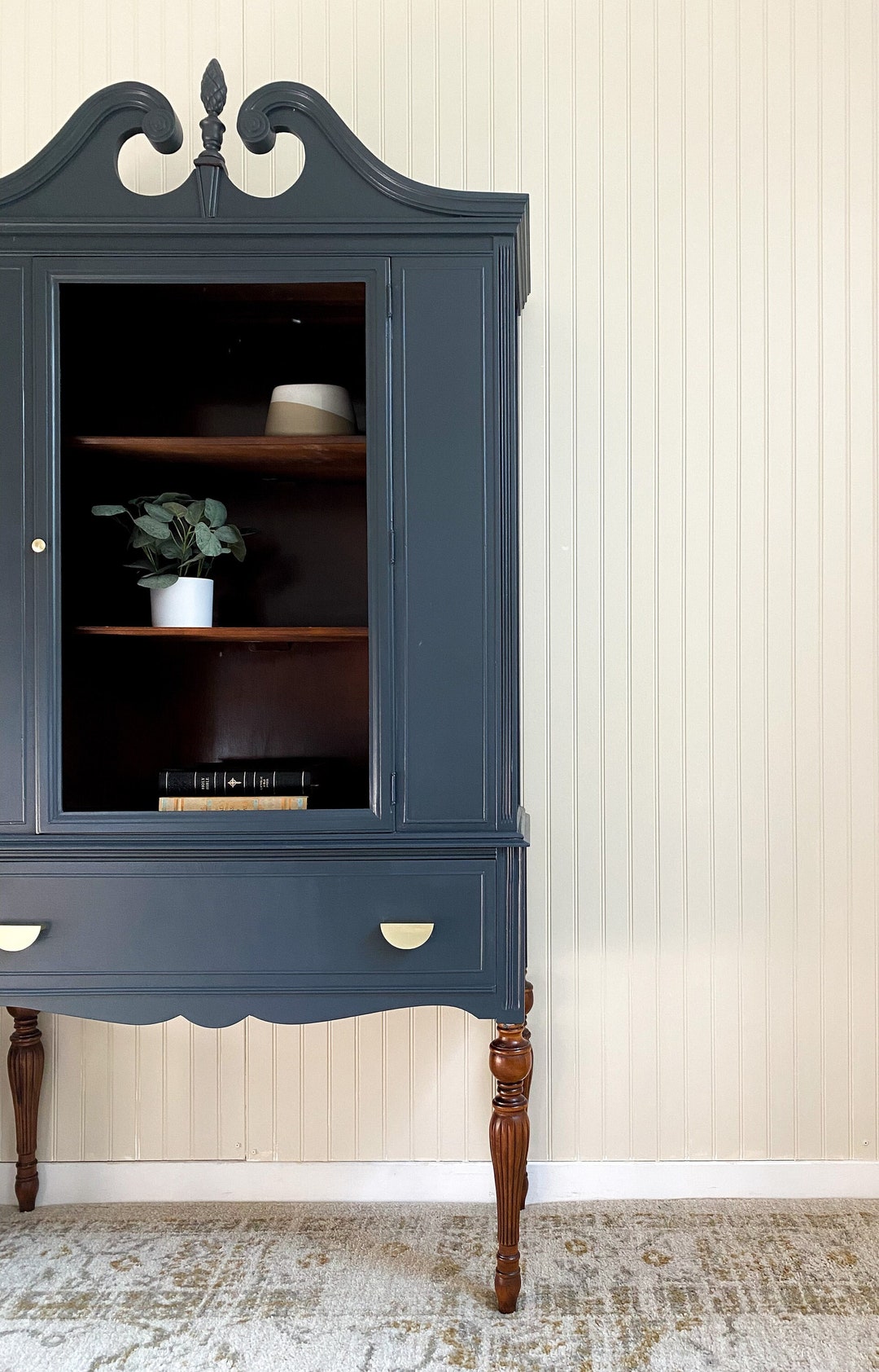 Vintage Dark Blue China Hutch Cabinet English French Style - Etsy