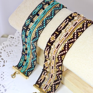 Bracelet à tisser multi-brins avec cristaux et perles Brazalete tejido en Telar Bracelet multistrand Multi-strang Armband Cadeau pour elle