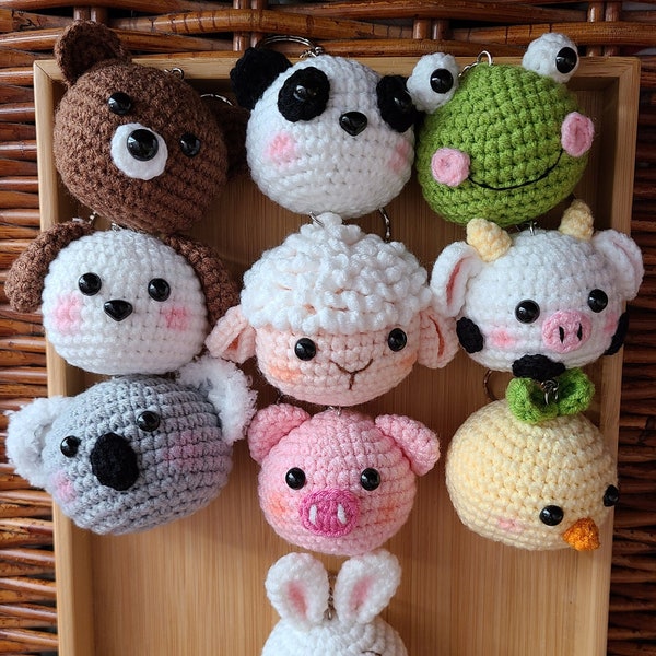 Ready to ship: cute amigurumi, cute crocheted animals koala, panda, piggy, keychain, handmade doll, decorative toy