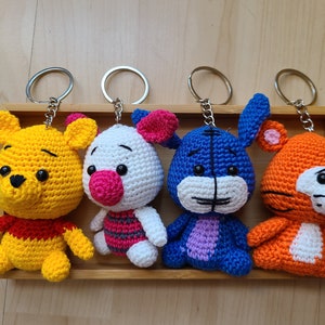 Ready to ship: cute and super cute crocheted Winnie Bear Pig Donkey Tiger keychain, handmade doll, decorative toy,