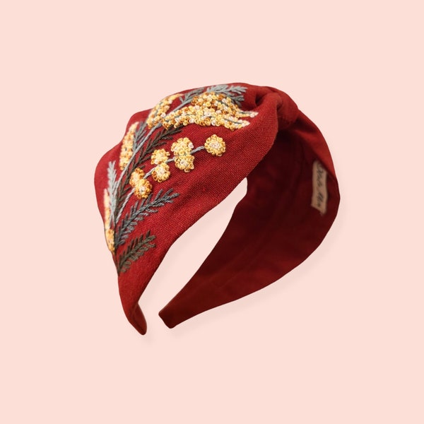 Collection : Magnifique bandeau avec fleurs brodées à la main des deux côtés, cadeau pour elle