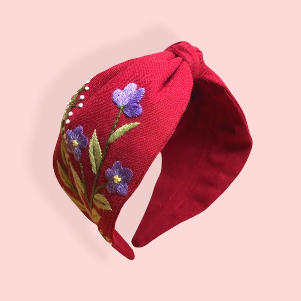 Collection: headband with flowers hand embroidered on both sides, gift for her