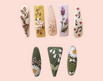 Hand-embroidered flower hair clips, hair accessories, gift for girls