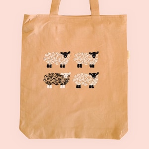 Bestickte Schafe Einkaufstasche mit Innentasche & Reißverschluss, Stoffbeutel mit lange Henkel, perfekte Umhängetasche oder Tote bag