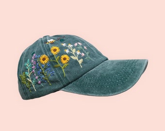 Hand Embroidery Hat, Floral Summer Hats, Flower Hat for Women, Embroidered Baseball Caps, Vintage Hat