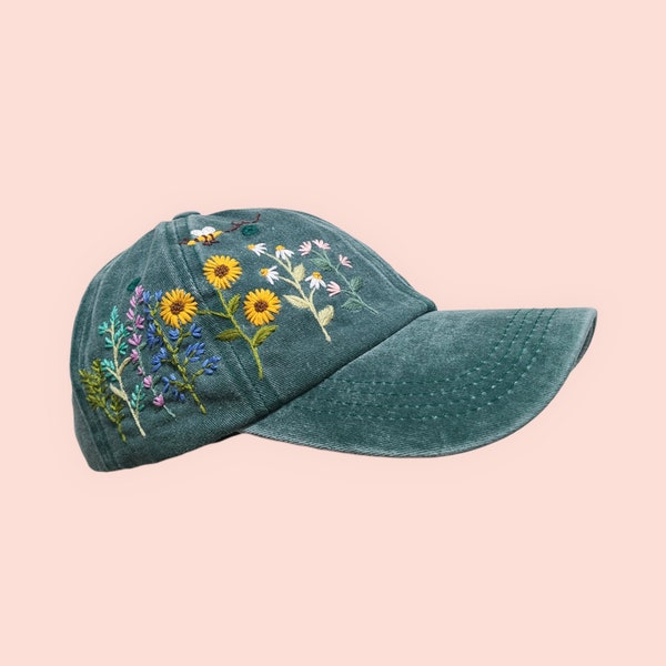 Handstickerei Mütze, Geblümte Sommermützen, BlumeMütze für Frauen, bestickte Baseball Caps, Vintage Mütze