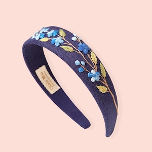 Hairband hand-embroidered forget-me-not Mimosa, flower floral hair accessories, hair accessories gift for girls, gift for women,
