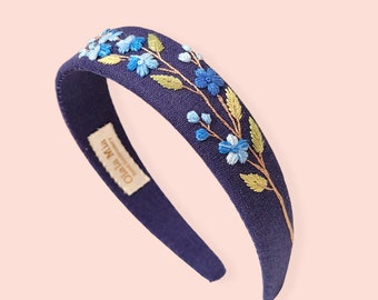 Bandeau brodé à la main Forget-Me-Not Mimosa, Accessoires pour cheveux floraux en fleurs, Accessoires pour cheveux Cadeau pour les filles, Cadeau pour les femmes,