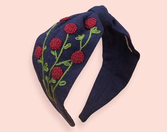 Collectie: Haarband met aan beide zijden met de hand geborduurde bloemen, cadeau voor haar, vintage boho-stijl