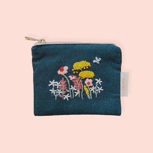 Mini Geldbörse - Handbestickte Blumen & Biene