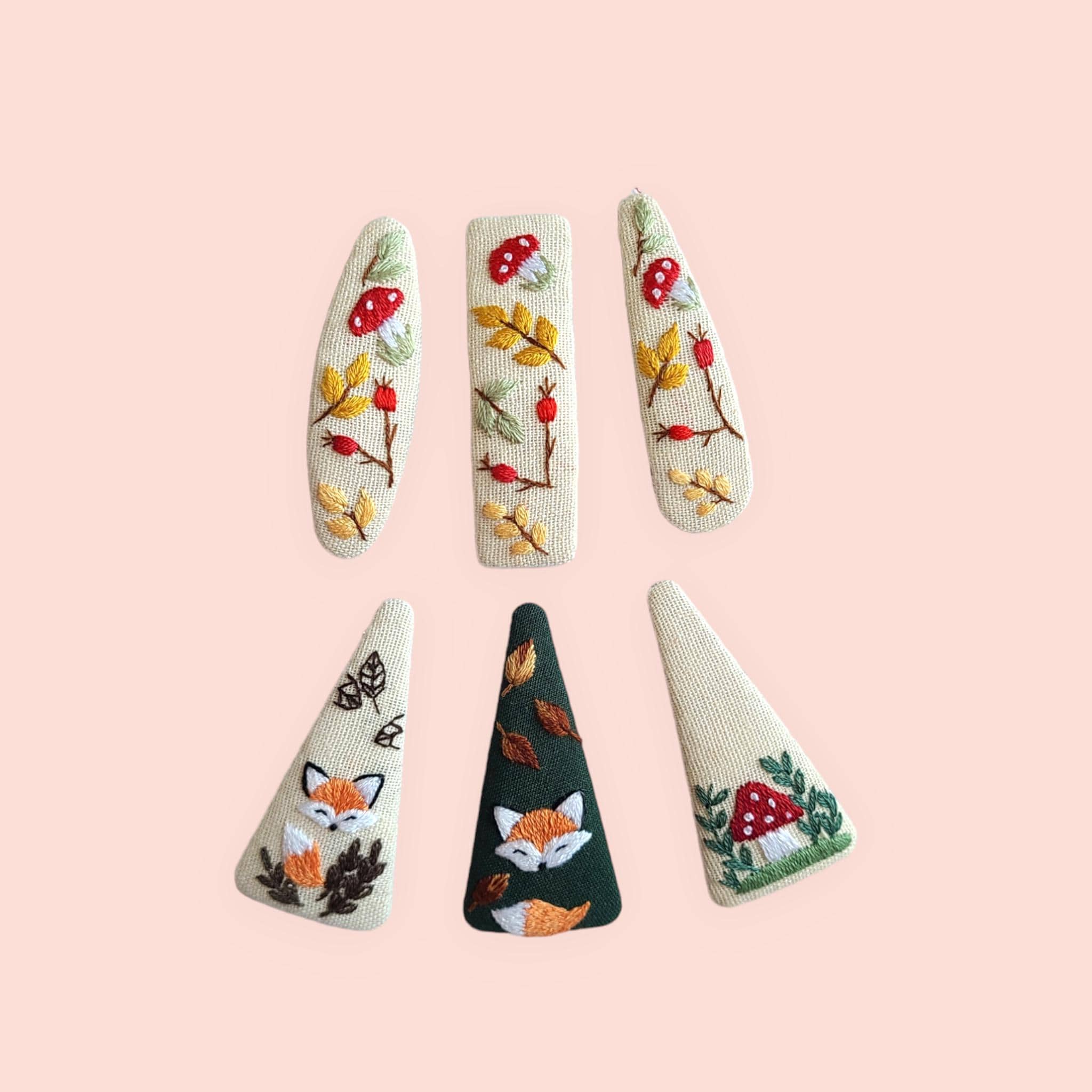 Hand-embroidered 3D flower hair clips, hair accessories, gift for girls, fox hair clips, mushroom autumn pattern hair clip