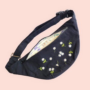 Bestickte Gänseblümchen Bauchtasche mit Innentasche & Reißverschluss, Festival, Parties Bauchtasche