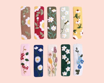 Hand-embroidered flower hair clips, hair accessories, gift for girls