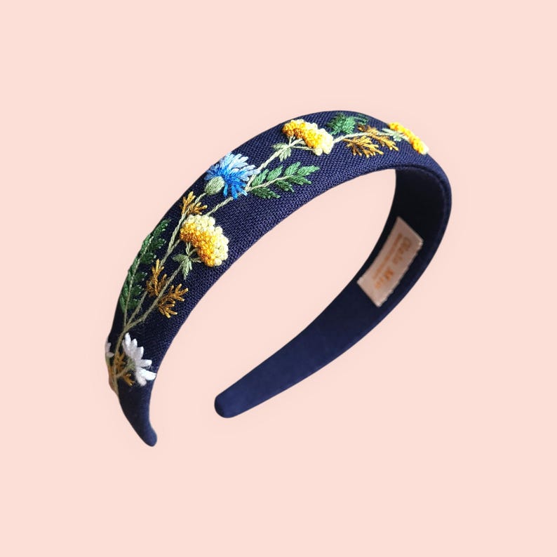 Hairband with hand-embroidered forget-me-not mimosa, floral flower hair accessory, hair accessory gift for girls, gift for women Gelbe Blumen
