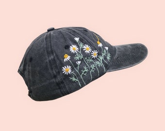 Chapeau brodé à la main, chapeaux d'été floraux, chapeau floral pour femmes, casquettes de baseball brodées, cadeau d'anniversaire