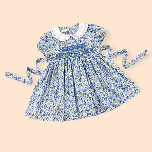 Blue Floral Smocked Dress-2T