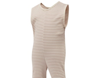 ScratchSleeves | Dungaree PJ Bottoms With Feet | Cappuccino | Stripes | Toddler