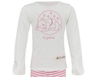 ScratchSleeves | pyjama personnalisé Sleepy Bear | Rose et blanc | Bébé et tout-petit | Parfait pour l'eczéma et d'autres affections cutanées qui démangent