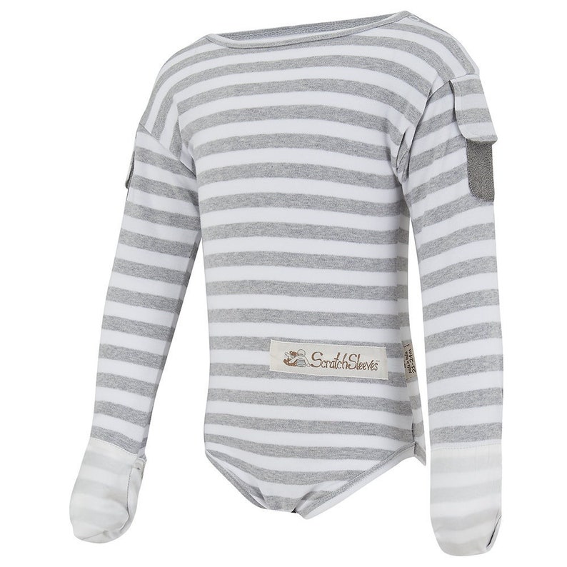 ScratchSleeves Flip-Mitt Bodysuits Baby and Toddler Stripes Perfect For Eczema And Other Itchy Skin Conditions image 1
