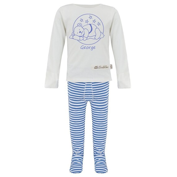 Scratchsleeves Personalised Sleepy Bear Pjs Blue and White Baby and Toddler Perfect for Eczema and Other Itchy Skin Conditions Etsy Canada