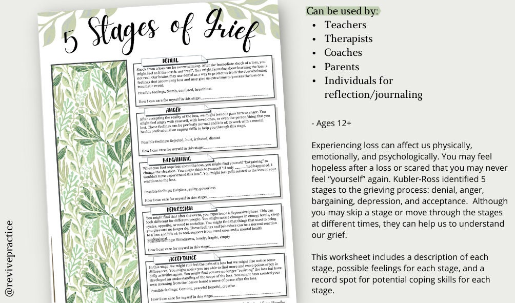 5 Stages of Grief Worksheet - Etsy
