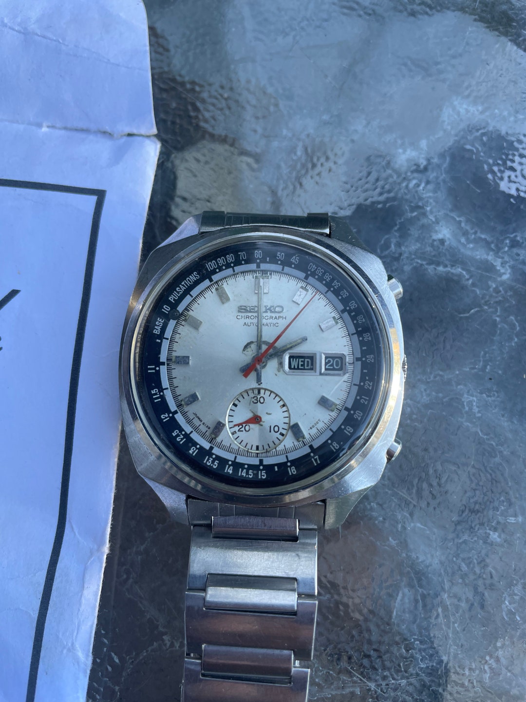 SEIKO 自動巻きクロノグラフ 腕時計6139-6020稼働品 セイコーの自動巻き腕時計、モデル6139-6020、修理済み、問題