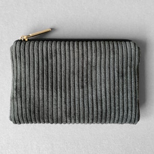 Mini Geldbeutel Cord Grau Schwarz Leo, kleines Portemonnaie