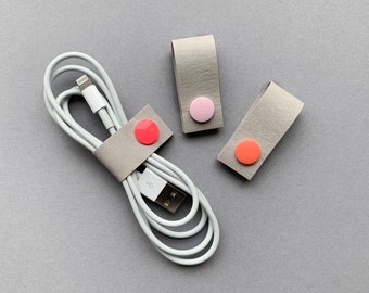 Kabelbinder 3er-Set Grau Pink - Veganes Leder