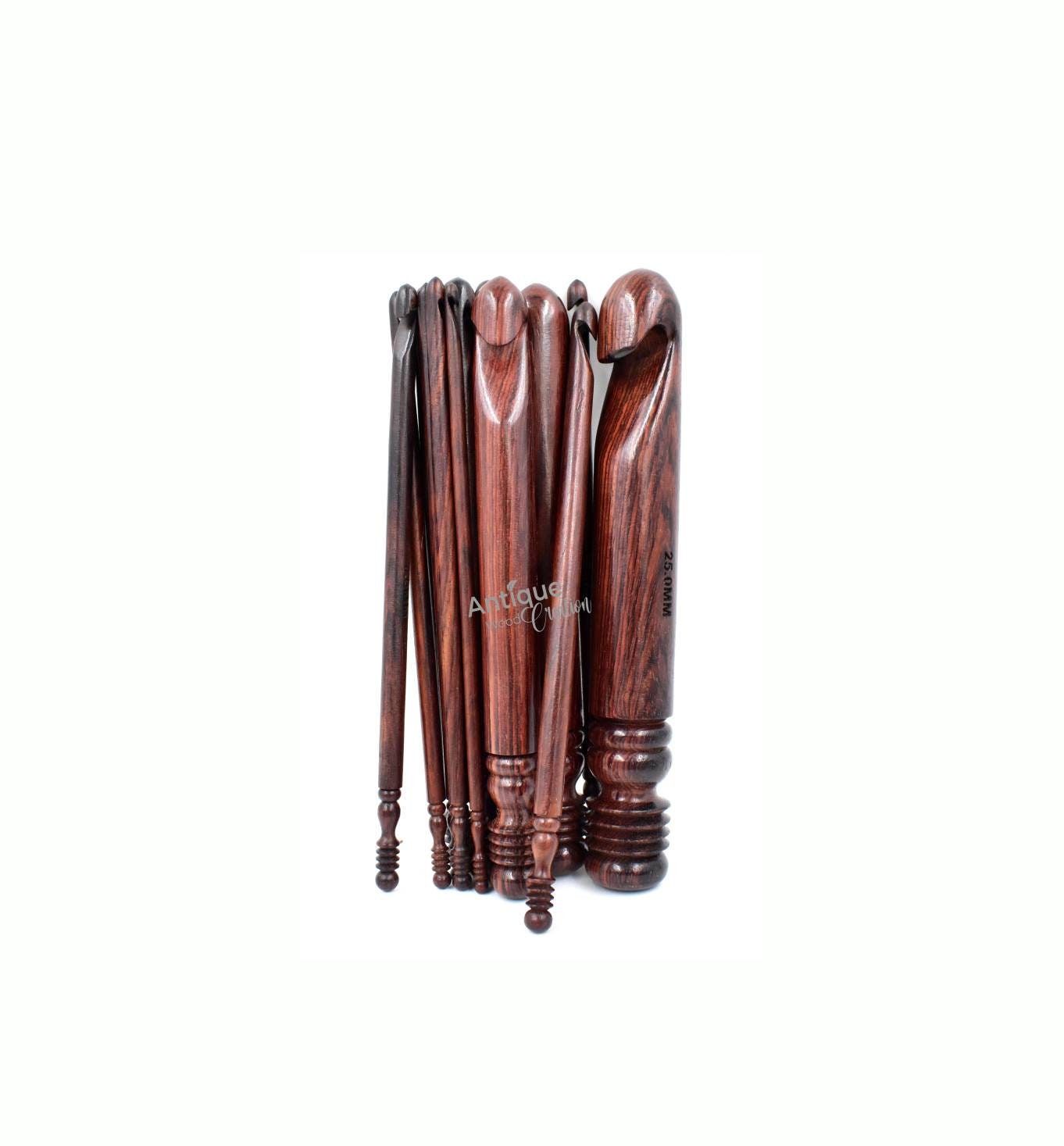 Wooden Crochet Hooks Set with Leather Bag - Set of 15 Size 3.5mm to 25mm,  Rosewood Crochet Hooks Knitting Needle, Knitting and Crocheting