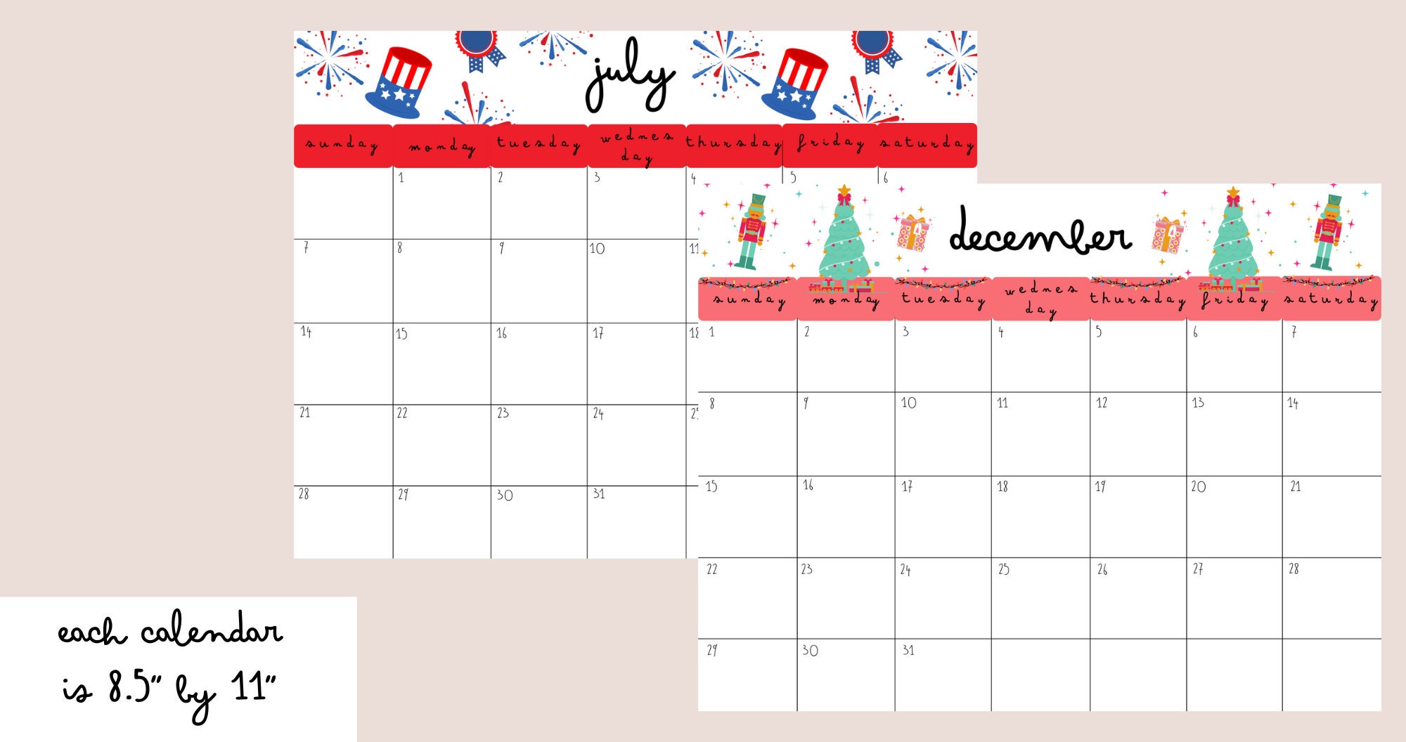 2024 Holiday Calendar, 2024 Calendar, 2024 Wall Calendar (Instant