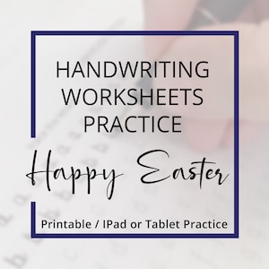 May include: Handwriting practice worksheet with the text "Happy Easter" in cursive. Printable for iPad or tablet practice.