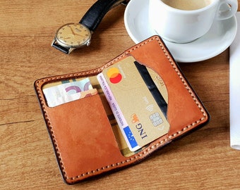 Wallet card holder "Model L" natural tanned Tuscan leather worked entirely by hand, customizable! Christmas gift idea!