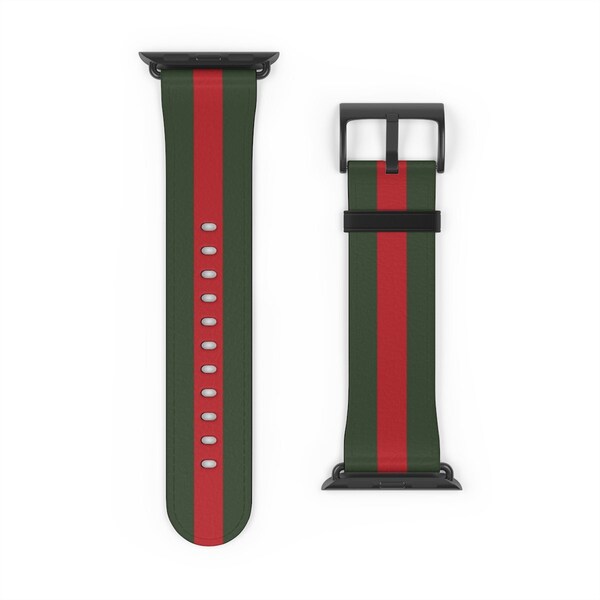 Green Red Stripe Apple Watch Band Vegan Leather Unisex iWatch Straps 38mm 40mm 42mm 44mm 45mm Series 4 5 6 7 SE
