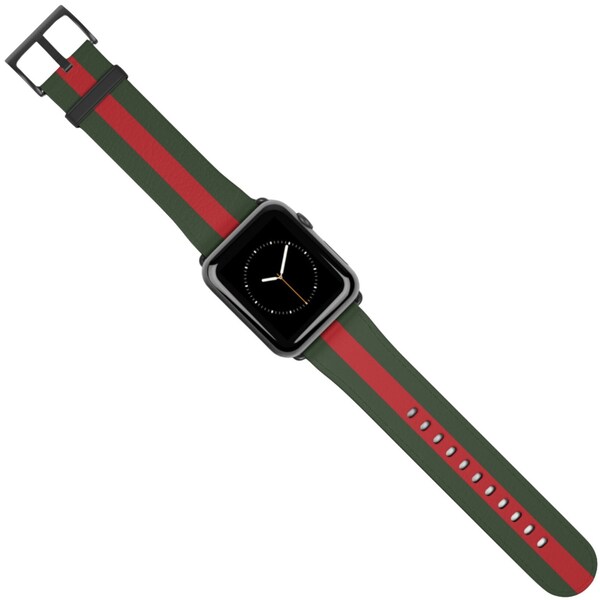 Striped Apple Watch Band Green Red Vegan Leather Watch Straps 38mm 40mm 42mm 44mm 45mm Apple Watch Series 1, 2, 3, 4, 5, 6, 7, 8, 9 Ultra