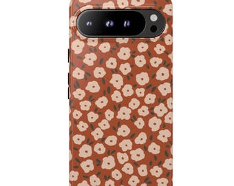 TERRACOTTA BLOOM Phone Case | Rustic Brown Floral Print | Artsy Cottagecore Aesthetic Google Pixel 10 9 Pro XL 8 7 6 Tough Case