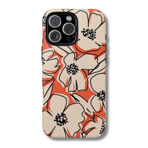 POPPY Phone Case | Bold Orange Floral Pattern | Modern Artsy Aesthetic iPhone 17 16 15 14 13 Pro Max MagSafe