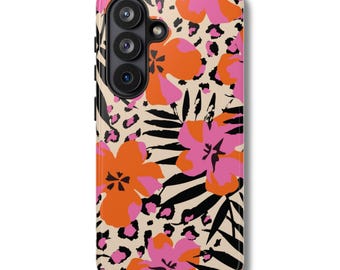 ISLAND VIXEN Phone Case | Tropical Leopard Flower Print | Hot Pink Girly Floral Samsung Galaxy S26 S25 S24 S23 Ultra FE Tough Case