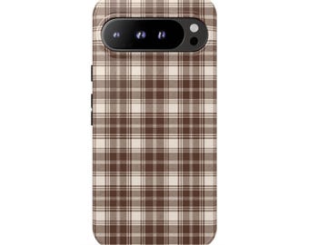 COFFEE DATE Pixel Phone Case | Brown & Cream Plaid Check Pattern | Cozy Preppy Google Pixel 11 10 Pro XL 9 8 7 6