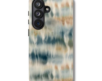 COASTAL CURRENT Phone Case | Blue Beige Abstract Tie Dye | Neutral Aesthetic Samsung Galaxy S26 Ultra S25 S24 S23 FE Tough Case