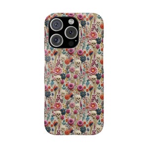 Coque Pour Portable SKULLS & FLEURS | iPhone 16 Pro Max 15 14 Plus 13 12 11 Mini mignon floral effet 3D unique avec squelettes en rose et crème