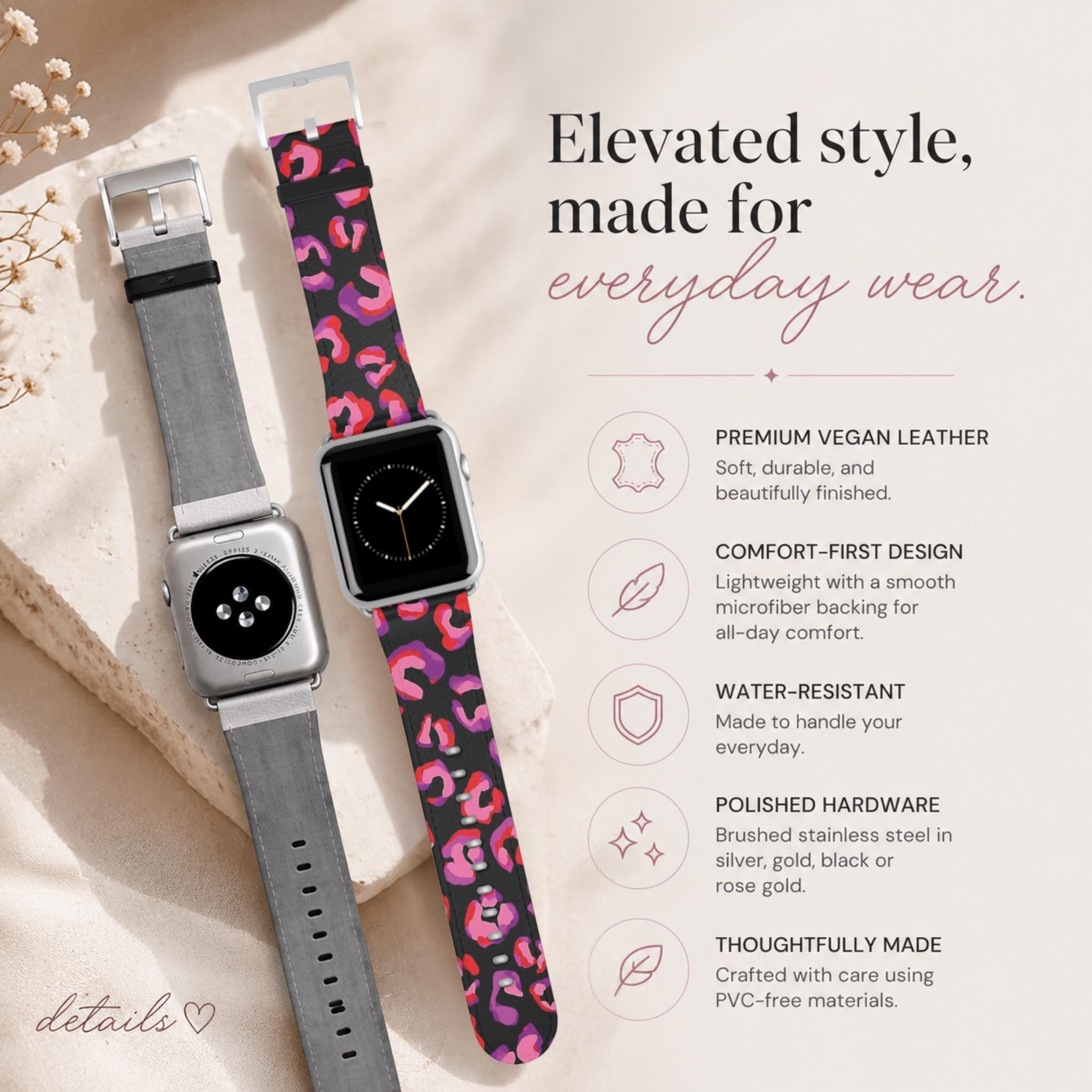 CHANEL Pink and Leopard Apple Watch Band Adapters Red Leopard Print Apple Watch Band - Silicone – Fancy Bands main image 2