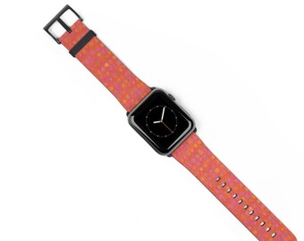 Abstract Dots Apple Watch Band Orange Vegan Leather Watch Straps 38mm 40mm 42mm 44mm 45mm Apple Watch Series 1, 2, 3, 4, 5, 6, 7, 8, 9 Ultra