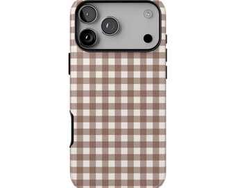 COCOA CHECK Phone Case | Brown & Cream Gingham Plaid | Cute Preppy Fall iPhone 18 Pro Max 17 16 15 14 13 | MagSafe