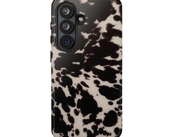 SPOTTED CUTIE Samsung Galaxy Phone Case | Beige & Black Abstract Cow Print | Western Chic S26 Ultra S25 S24 FE S23 S22 Plus