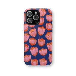 Blue & Pink Floral Phone Case: Modern Flower Design, Protective Cover, iPhone, Galaxy, Pixel