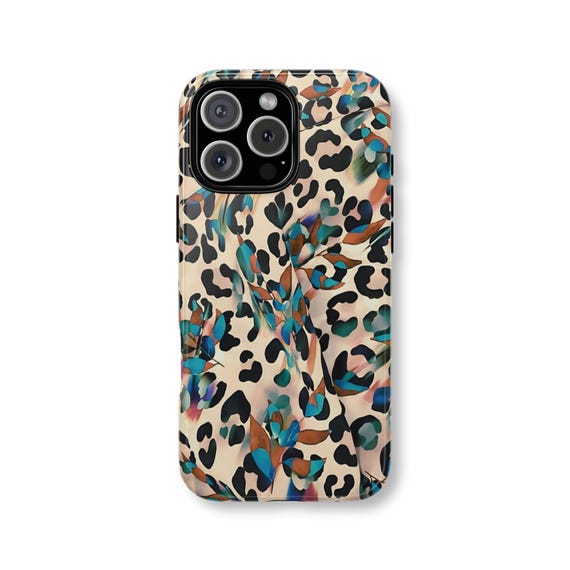 DREAMY LEOPARD Phone Case | Teal Watercolor Animal Print | iPhone 17 16 Plus 15 14 13 12 Pro Max
