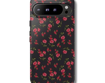 REBEL ROSE Phone Case | Dark Floral Red Rose Print | Edgy Romantic Aesthetic Google Pixel Pro XL 10 9a 8 7 6 Tough Case