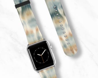 COASTAL CURRENT Apple Watch Band | Soft Blue Neutral Abstract Print | Tie Dye Vegan Leather iWatch Strap 38 40 41 42 44 45mm