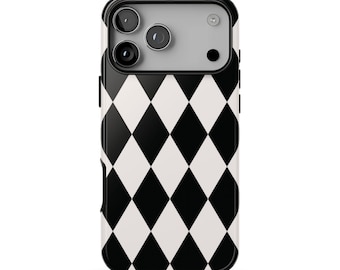 CLASS ACT Phone Case | Black Harlequin Diamond Pattern | Cute Retro Preppy iPhone 18 Pro Max 17 16 15 14 13 | MagSafe