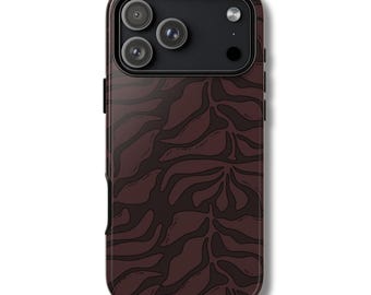 DARK TROPIC Phone Case | Brown Tropical Palm Print | Chic Botanical iPhone 17 16 15 14 13 Pro Max MagSafe